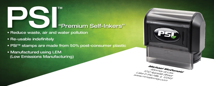 Discover PSI self-inking stamps—eco-friendly, re-inkable, and built for long-lasting performance. Great for frequent use in office or business settings.